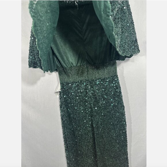 NWT $698 Mac Duggal [ 4 ] Sequined V Neck Cape Sleeve‎ Beaded Gown Green #Q745 - Picture 16 of 16
